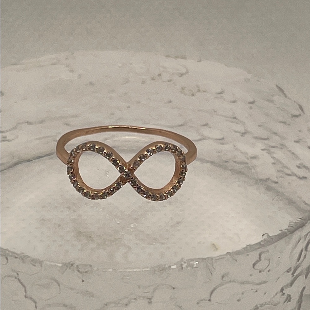 925 Rose Gold Vermeil Infinity Loop Fashion Ring CZ Accents
